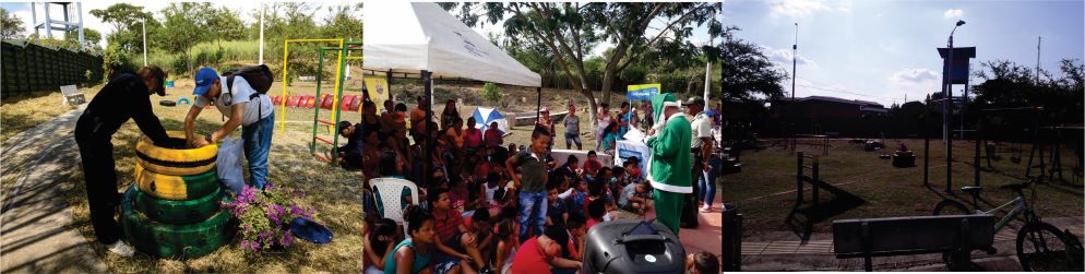 personal de la empresa en la jornada de CENTROAGUAS en tu Barrio en la vereda Cienegueta Diseño con tres fotografías de personal de la empresa en la jornada de CENTROAGUAS en tu Barrio en la vereda Cienegueta