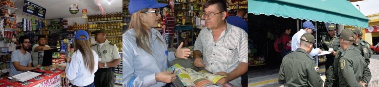 Diseño de tres fotografías del personal de la empresa realizando visitas en establecimientos para capacitar en ahorro de agua y disposición de residuos sólidos