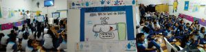 Diseño con tres fotografías de la jornada educativa en la institución educativa