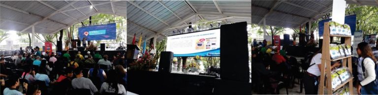 Diseños con tres fotografías donde se muestra a los asistentes al foro, lapresentación del personal de la empresa y la entrega de Agrocen a los participantes