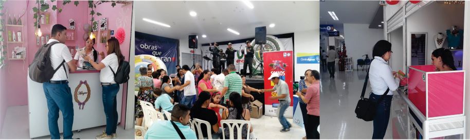 campaña en bicentenario plaza, se visitaron los establecimientos para hablar del cuidado del alcantarillado Diseño de tres fotografías de campaña en bicentenario plaza, se visitaron los establecimientos para hablar del cuidado del alcantarillado