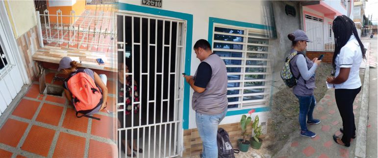 Tres fotografías de funcionarios visitando a usuarios en sus casas