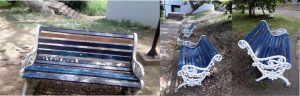 Tres fotografías que muestran las sillas del Lago Chilicote restauradas