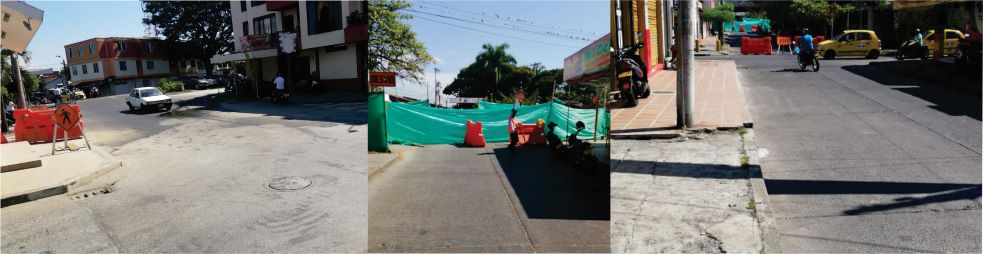 sector donde se realiza la obra a la altura de la carrera 22 con calle 20 Tres fotografías del sector donde se realiza la obra