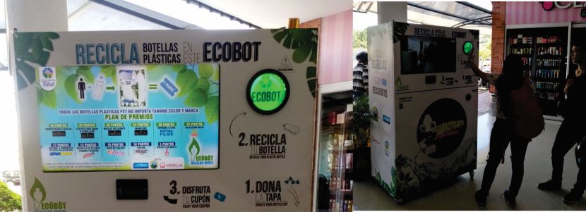 l ecobot en el centro comercial Dos fotografías del ecobot en el centro comercial