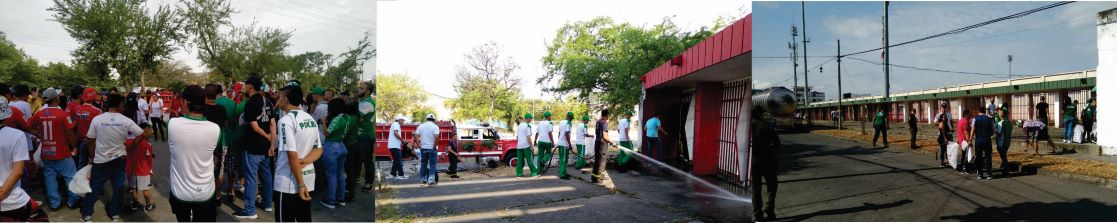 comunidad y personal de la empresa realizando limpieza al estadio Doce de Octubre Imagen representativa de personas realizando limpieza al estadio Doce de Octubre