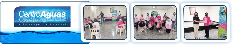 actividad en la que se puede ver al personal de la empresa reunida con las mujeres de unicancer y haciendo entrega de obsequios Diseño con tres fotografías de la actividad en la que se puede ver al personal de la empresa reunida con las mujeres de unicancer y haciendo entrega de obsequios