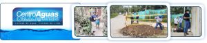 Diseño con tres fotografías del personal de la empresa realizando socialización de la obra