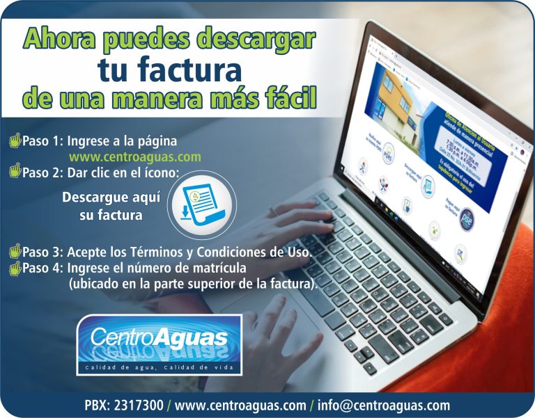 Imagen informando sobre ícono para descargar de manera fácil la factura en la página web de centroaguas
