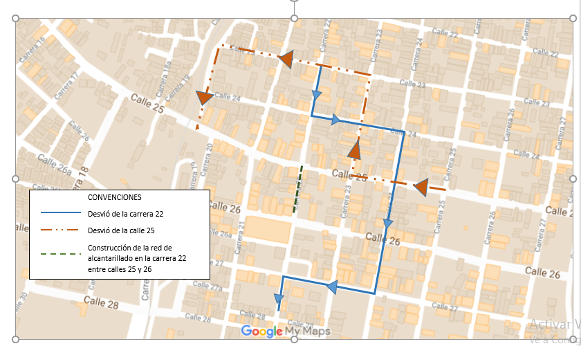 imagen del mapa con los desvíos de la vía
