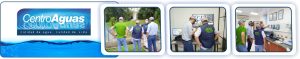 Diseño con tres fotografías de los operarios en la planta recibiendo visita
