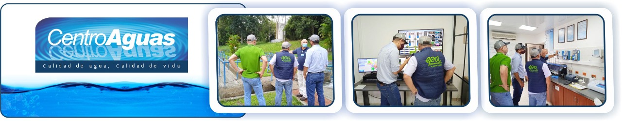 Diseño con tres fotografías de los operarios en la planta recibiendo visita