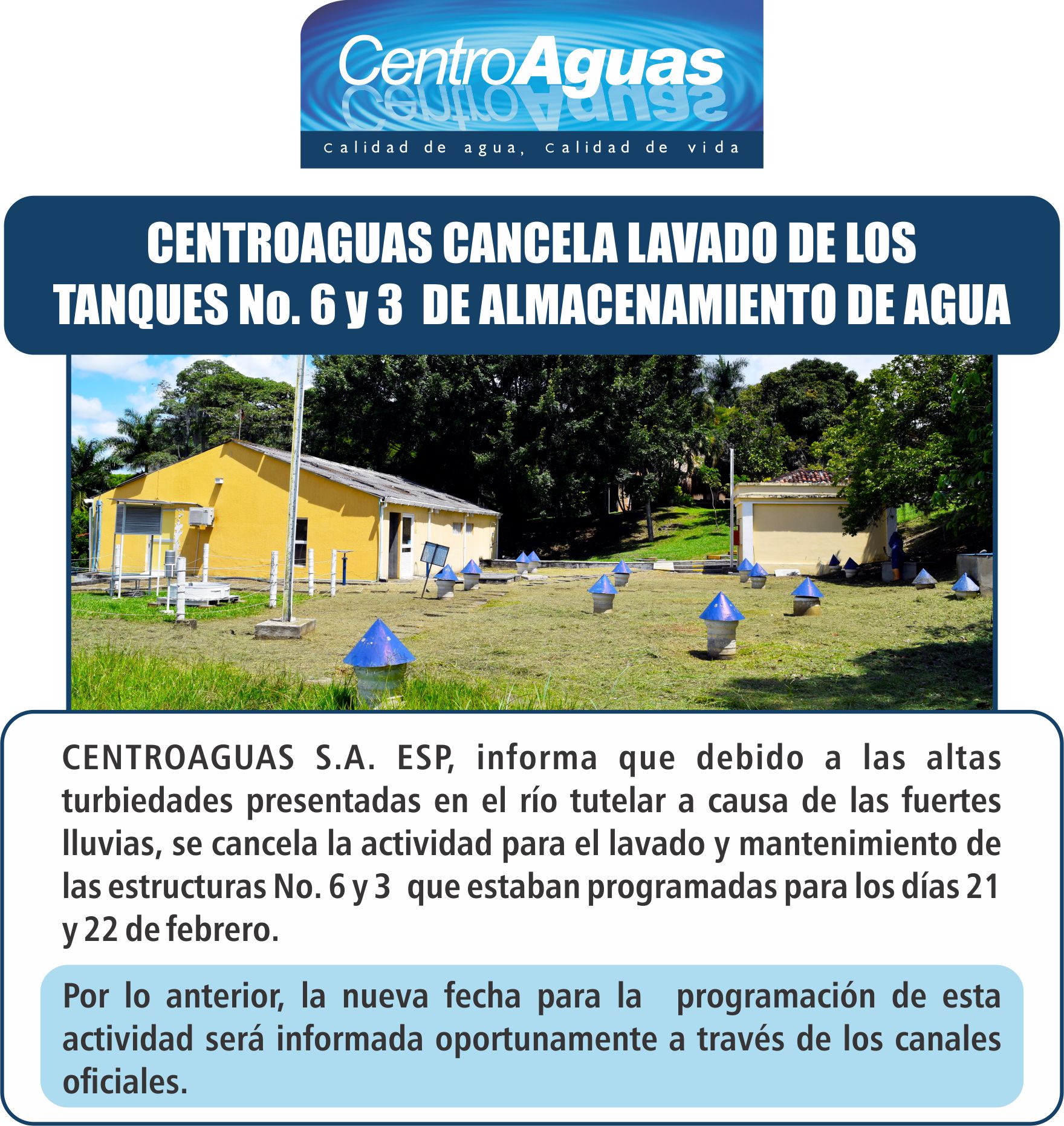 Se cancela lavado de tanques de almacenamiento de agua potable