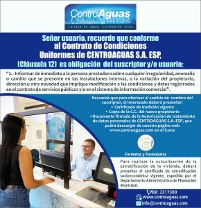 Es deber de los suscriptores o usuarios informar cualquier cambio o anomalía en el predio