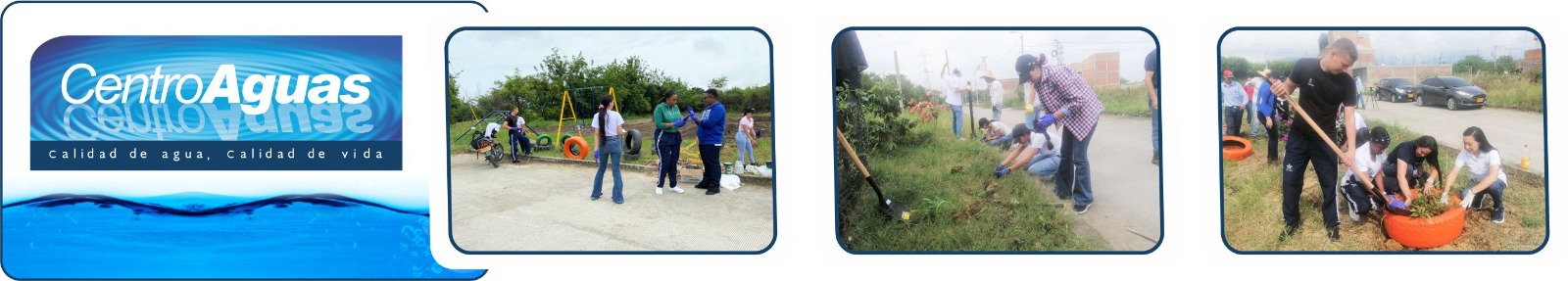 Siembra de árboles y adecuación de zona verde en el barrio San Gabriel Diseño con tres fotografías de la siembra de árboles y adecuación de zona verde