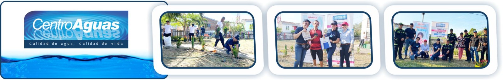 CENTROAGUAS en tu Barrio llegó a la comunidad de Marandúa Diseño con tres fotografías donde se ve al personal de la empresa realizando labores de limpieza y adecuación del parque