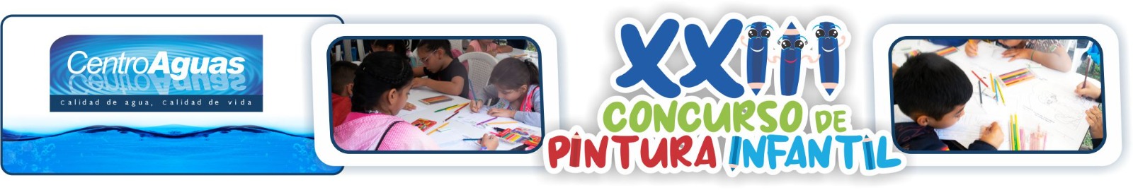 Concurso de Pintura Infantil de CENTROAGUAS Diseño con fotografías de niños pintando en el concurso de pintura infantil
