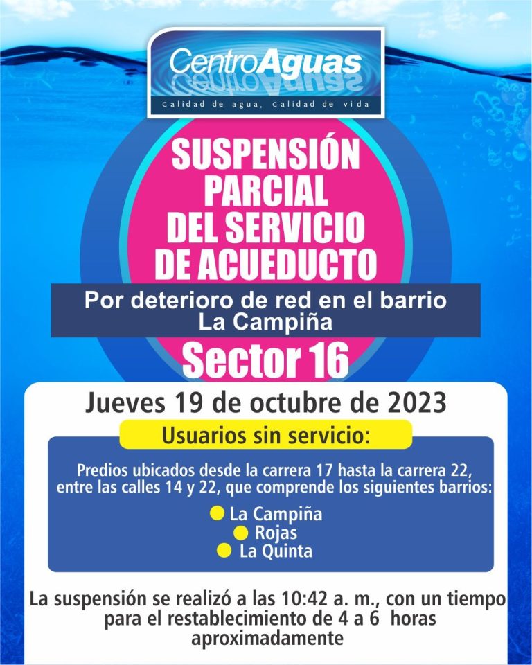 Suspensión parcial del servicio de acueducto del sector 16 / octubre 19