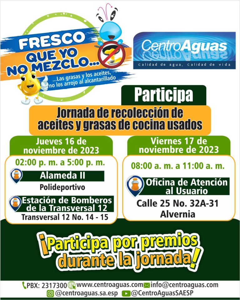 Jornada de recolección de aceites y grasa de cocina usados 16 y 17 de noviembre