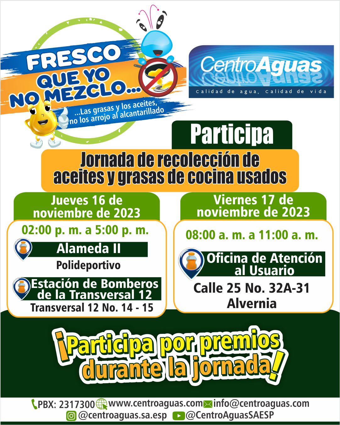 Jornada de recolección de aceites y grasa de cocina usados 16 y 17 de noviembre
