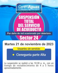 Suspensión total del servicio de acueducto del sector 24