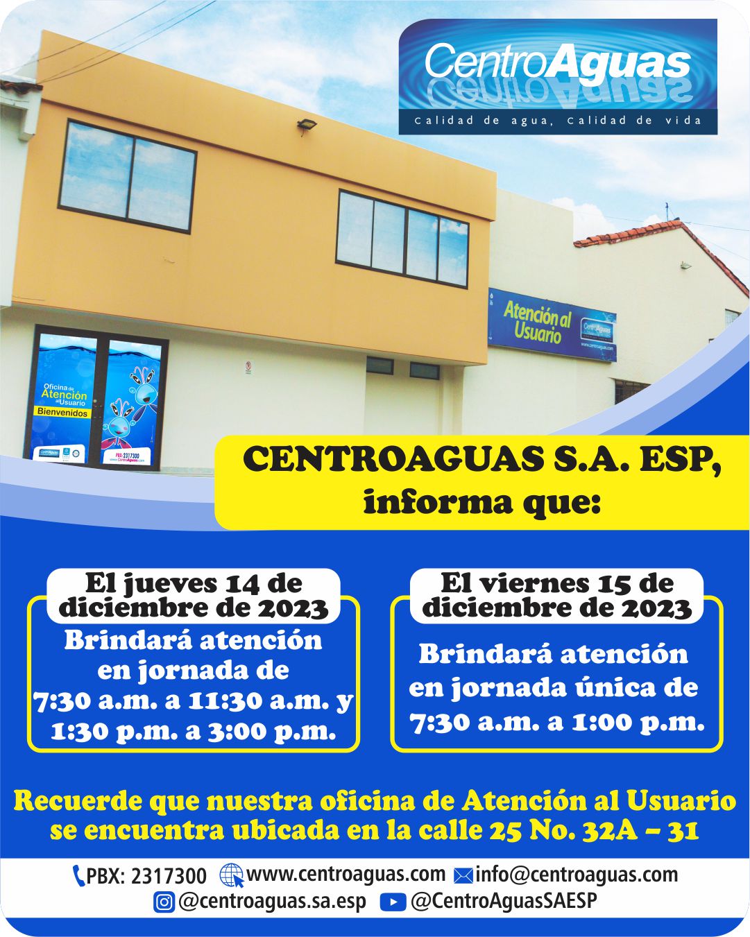 Jornada de atención jueves 14 y viernes 15 de diciembre de 2023