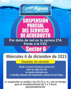 Suspensión parcial del servicio de acueducto del sector 6