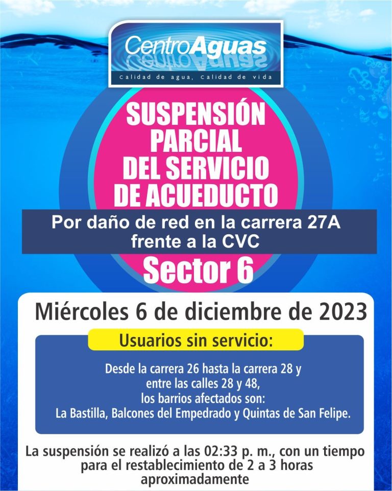 Suspensión parcial del servicio de acueducto del sector 6