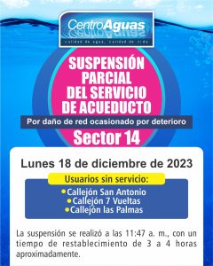 Suspensión parcial del servicio de acueducto del sector 14