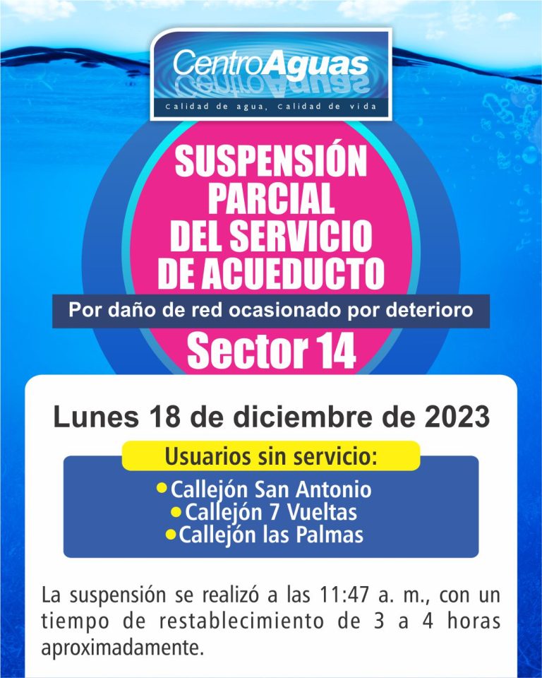 Suspensión parcial del servicio de acueducto del sector 14