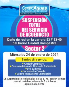 Suspensión total del servicio de acueducto del sector 2