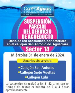 Suspensión parcial del servicio de acueducto del sector 14