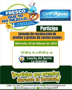 Jornada de recolección de aceite de cocina usado, barrio La Graciela, miércoles 28 de febrero