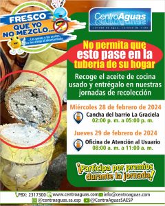 No deposite el aceite de cocina usado por la tubería