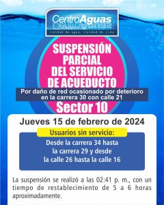 Suspensión parcial del servicio de acueducto del sector 10