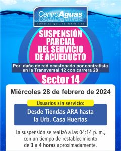 Suspensión parcial del servicio de acueducto del sector 14