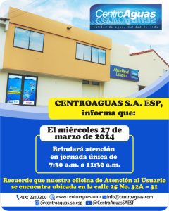Miércoles 27 de marzo de 2024 atención de 7:30 a.m. a 11:30 a.m.