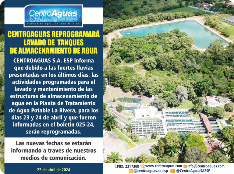 CENTROAGUAS reprogramará lavado de tanques de almacenamiento