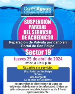 Imagen representa Suspensión parcial del servicio de acueducto en el sector 19