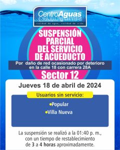 Imagen de suspensión del servicio en el barrio Popular y Villa Nueva