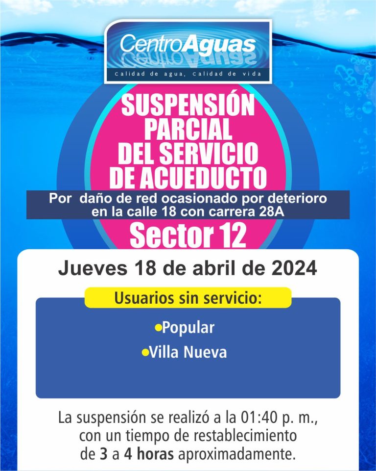 Imagen de suspensión del servicio en el barrio Popular y Villa Nueva