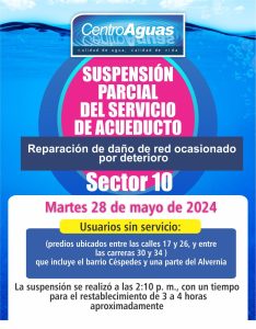 Suspensión parcial del servicio de acueducto del sector 10