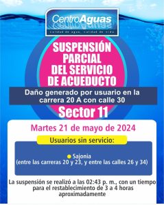 Suspensión parcial del servicio de acueducto del sector 11