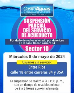 Suspensión parcial del servicio de acueducto en el sector 10