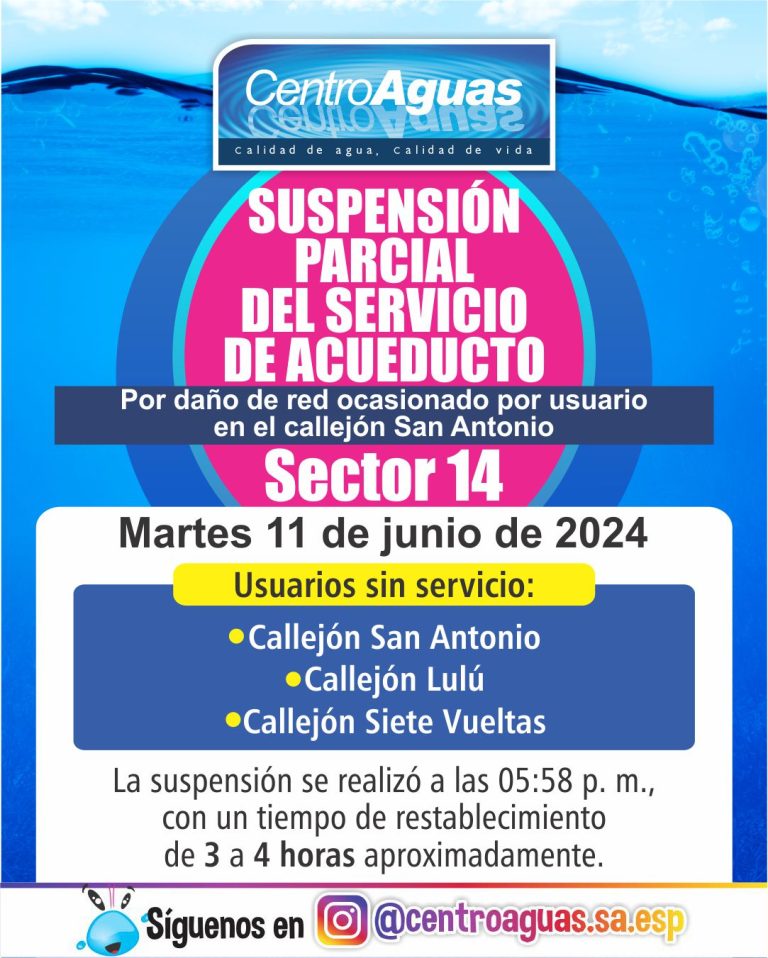 Suspensión parcial del servicio de acueducto en el sector 14