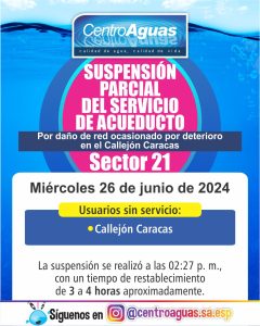 Suspensión parcial del servicio de acueducto del sector 21