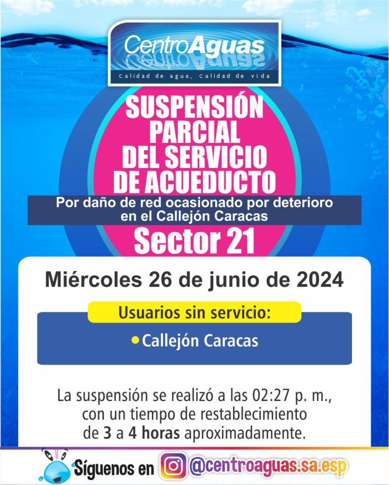 Suspensión parcial del servicio de acueducto del sector 21