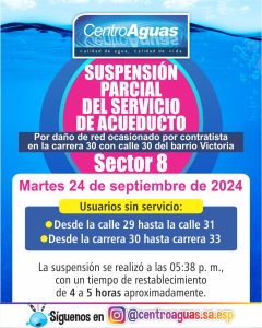 Suspensión parcial del servicio de acueducto del sector 8