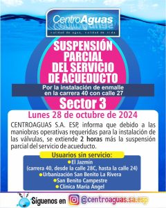 Extensión del tiempo de suspensión parcial del servicio de acueducto del sector 3