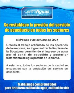 Se restablece la presión del servicio de acueducto en todos los sectores